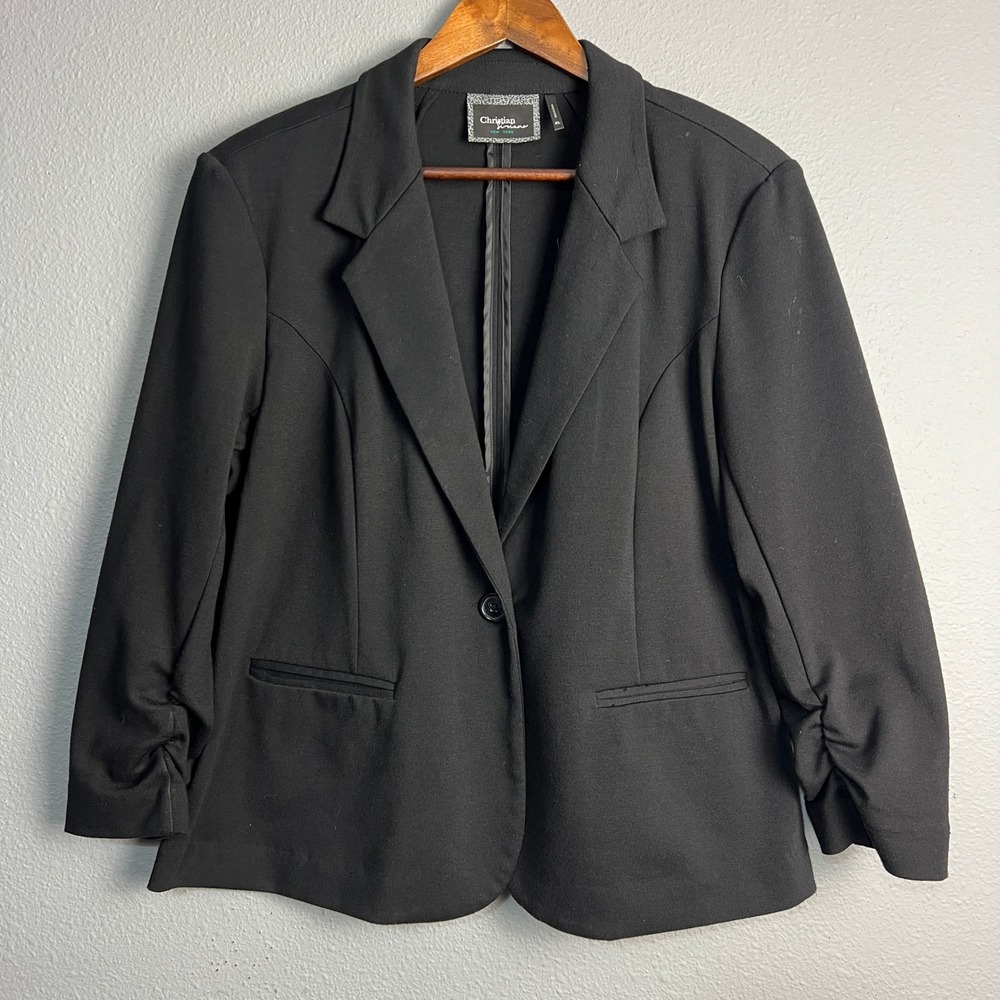 Christian‎ Siriano Classic Timeless Blazer Ruched Sleeve Career Jacket Black XL